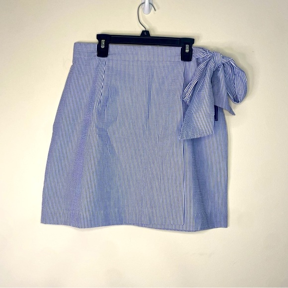 NWT Lauren James Blue Striped Wrap Midi Skirt Royal Stripe Size Medium Preppy - Picture 1 of 9